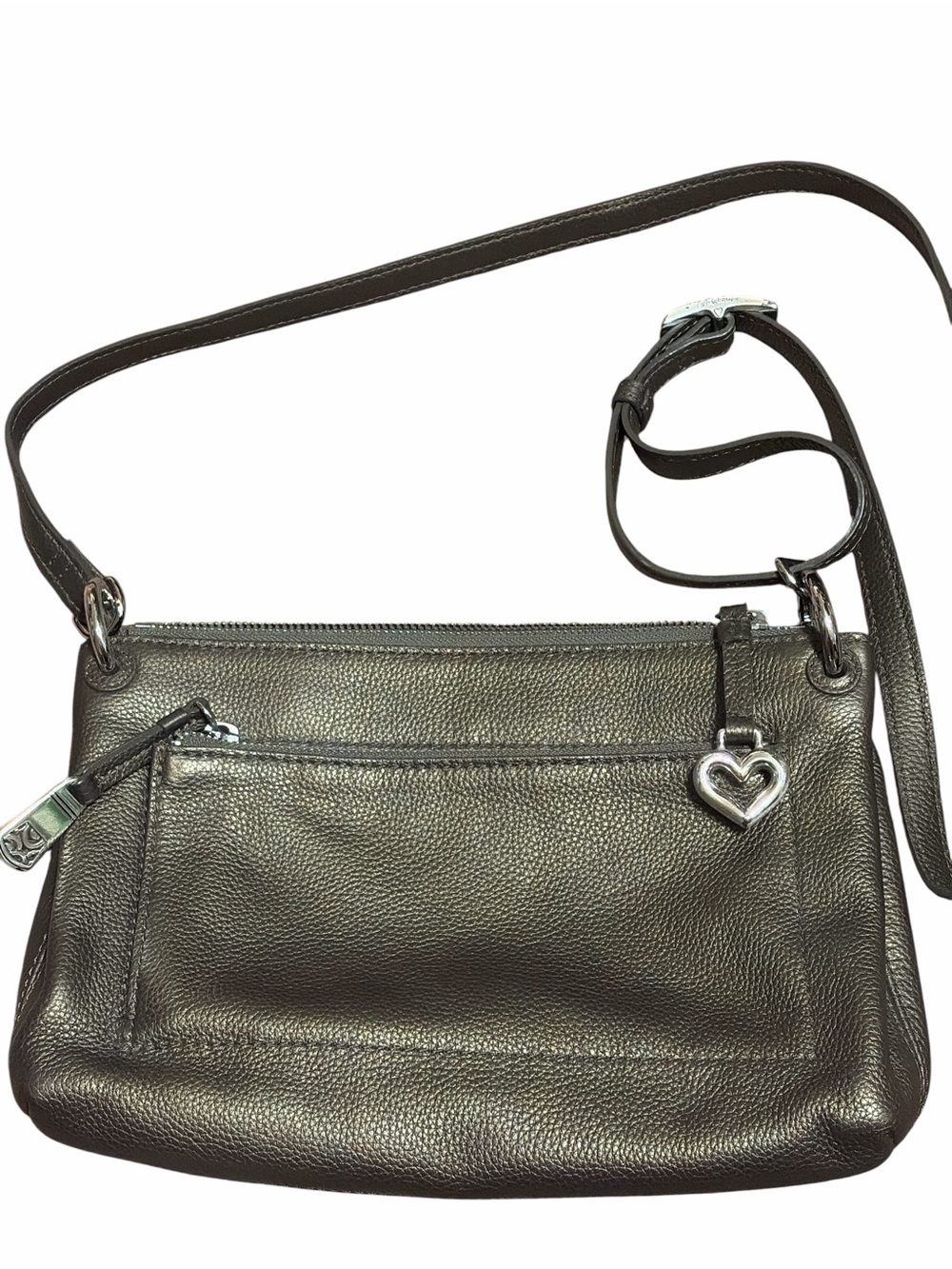 Brighton Metallic Pewter Leather Crossbody with Heart Charm